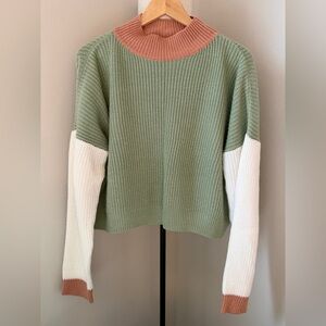 Princess Polly Colorblock Knit Sweater S/M | Green Pink White | Cropped